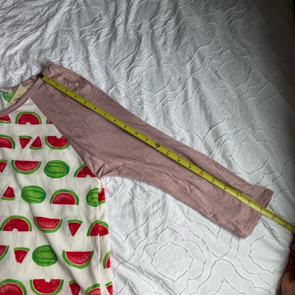 LeLis Watermelon Print Raglan Sleeve Baseball Tee Top Dusty Pink Red and Green - Picture 6 of 7